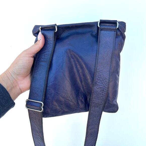 M0851 Leather Blue Crossbody Bag Medium Purse Practical Travel - Picture 4 of 11